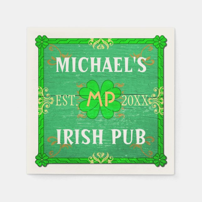 Customisable Home Bar: Green Irish Pub Napkin (Front)