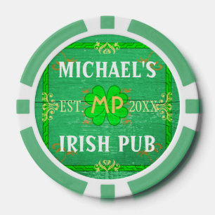 Customisable Home Bar: Green Irish Pub Poker Chips