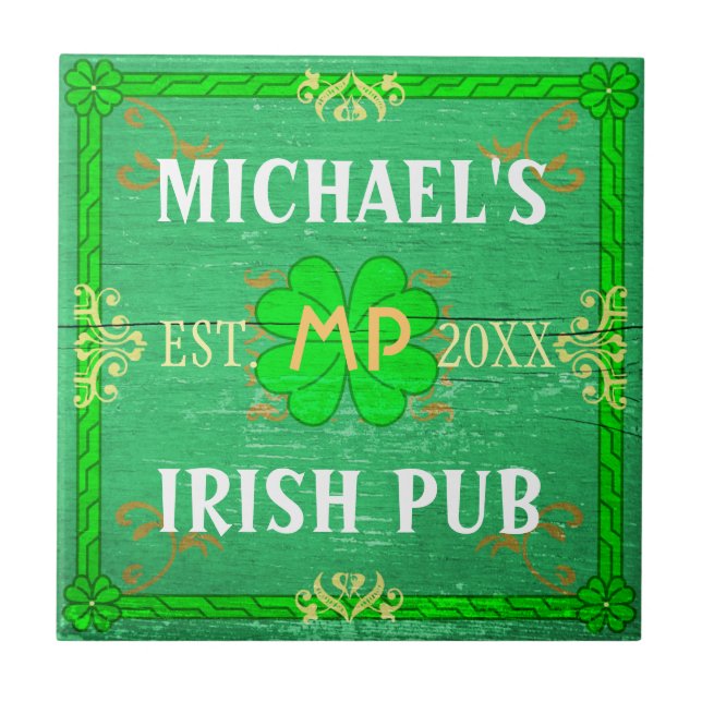 Customisable Home Bar Irish Pub Green Ceramic Tile (Front)