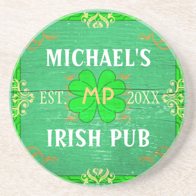 Customisable Home Bar Irish Pub Green Coaster (Front)