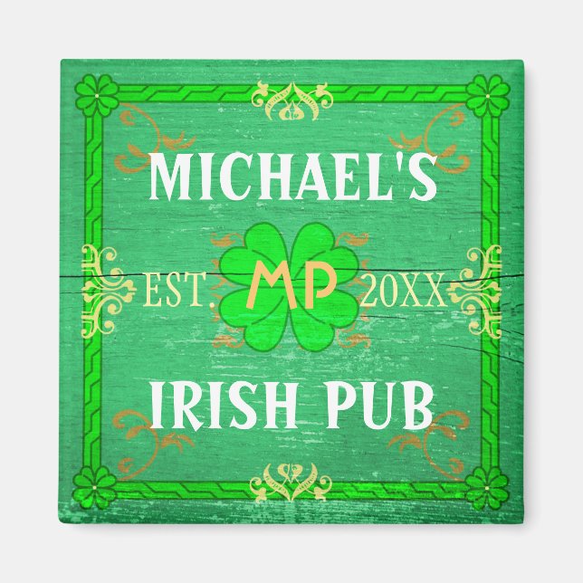 Customisable Home Bar Irish Pub Green Magnet (Front)