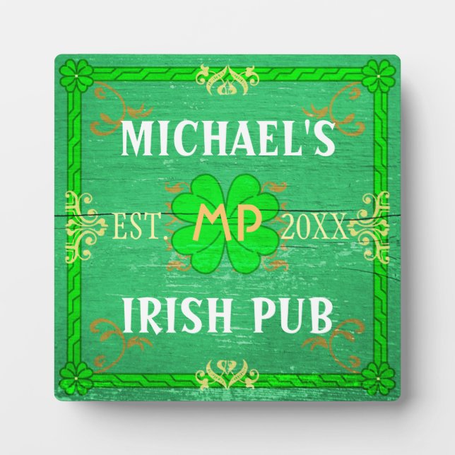 Customisable Home Bar Irish Pub Green Plaque (Front)