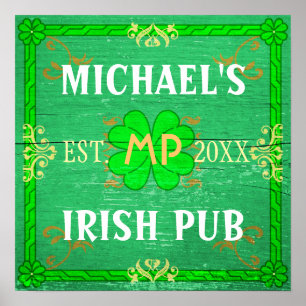 Customisable Home Bar Irish Pub Green Poster