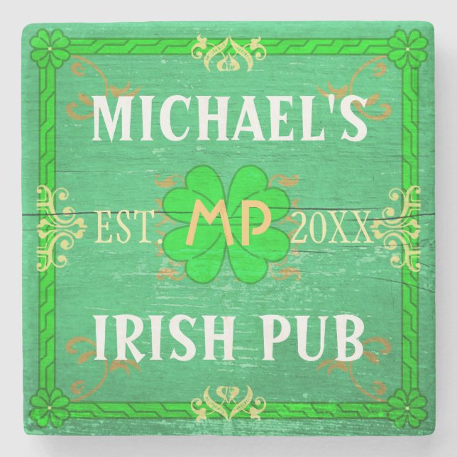 Customisable Home Bar Irish Pub Green Stone Coaster (Front)