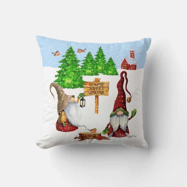 Customisable Home Sweet Home Gnome Winter Scene Cushion (Front)