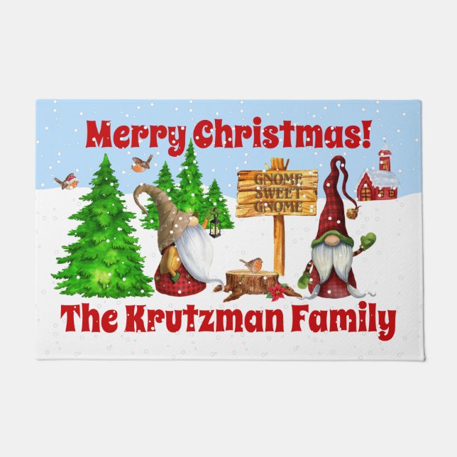 Customisable Home Sweet Home Gnome Winter Scene Doormat (Front)