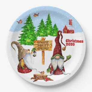 Customisable Home Sweet Home Gnome Winter Scene Paper Plate