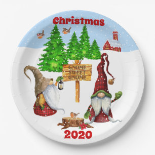 Customisable Home Sweet Home Gnome Winter Scene Paper Plate