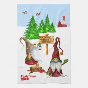 Customisable Home Sweet Home Gnome Winter Scene Tea Towel