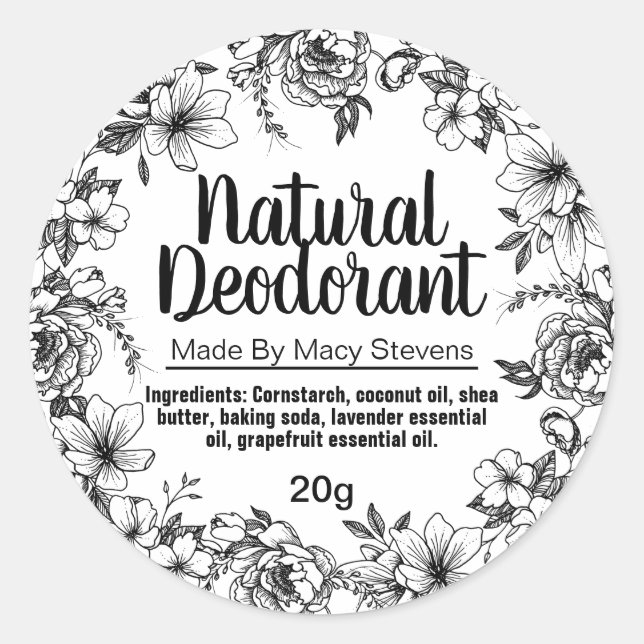 Customisable Homemade Deodorant Label (Front)