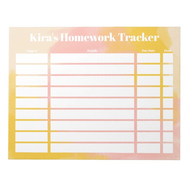 Customisable Homework Tracker Notepad (Front)