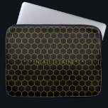 Customisable Honeycomb Pattern Black Dark Chic Laptop Sleeve<br><div class="desc">Honey bee themed pattern with honeycomb hexagons and name to customise letter by letter so the layout stays perfect! 
Main colours of this elegant design : black and yellow.</div>