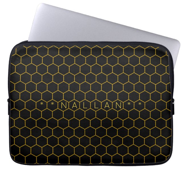 Customisable Honeycomb Pattern Black Dark Chic Laptop Sleeve (Front)