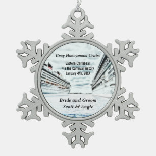 Customisable Honeymoon Cruise Ship Snowflake Pewter Christmas Ornament