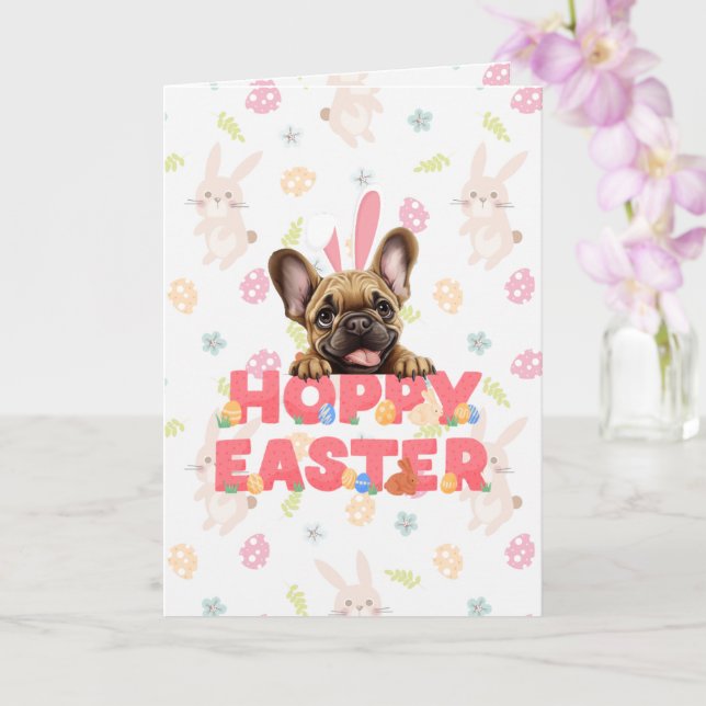 Customisable Hoppy Frenchie Easter Card (Orchid)
