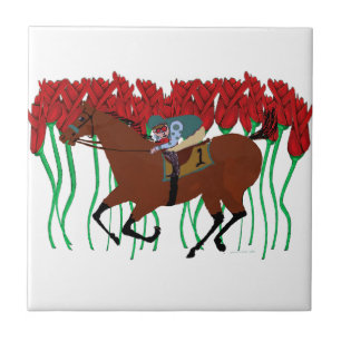 Customisable Horse Racing w/ Roses Design Ceramic Tile