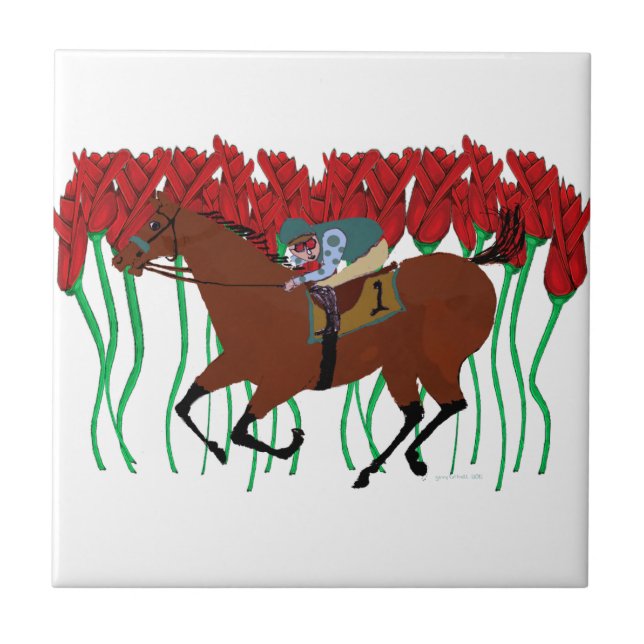 Customisable Horse Racing w/ Roses Design Ceramic Tile (Front)