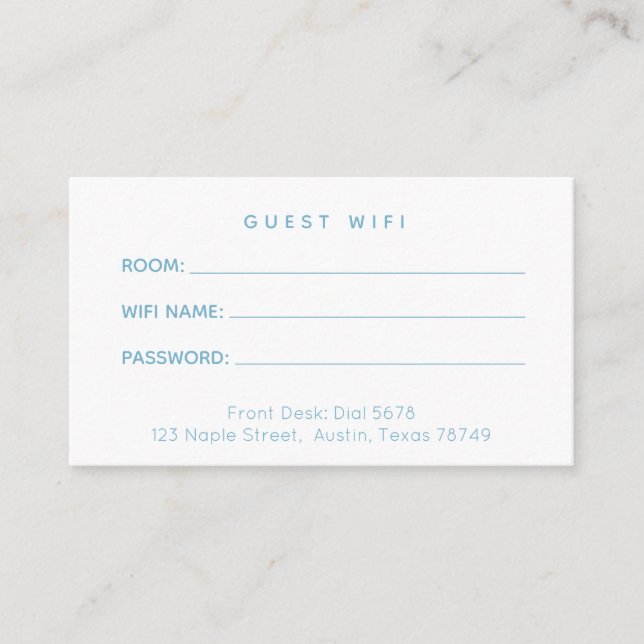 Customisable Hotel Guest Wifi Password Card (Front)