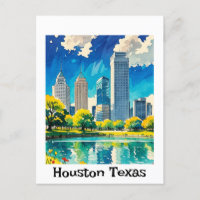 Customisable Houston Texas skyline water colour