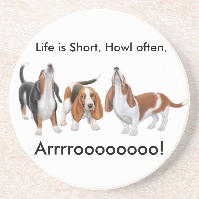 Customisable Howling Basset Hounds Coaster (Front)