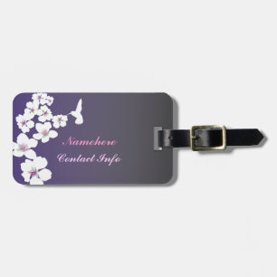 Customisable: Hummingbird and blossom on purple Luggage Tag