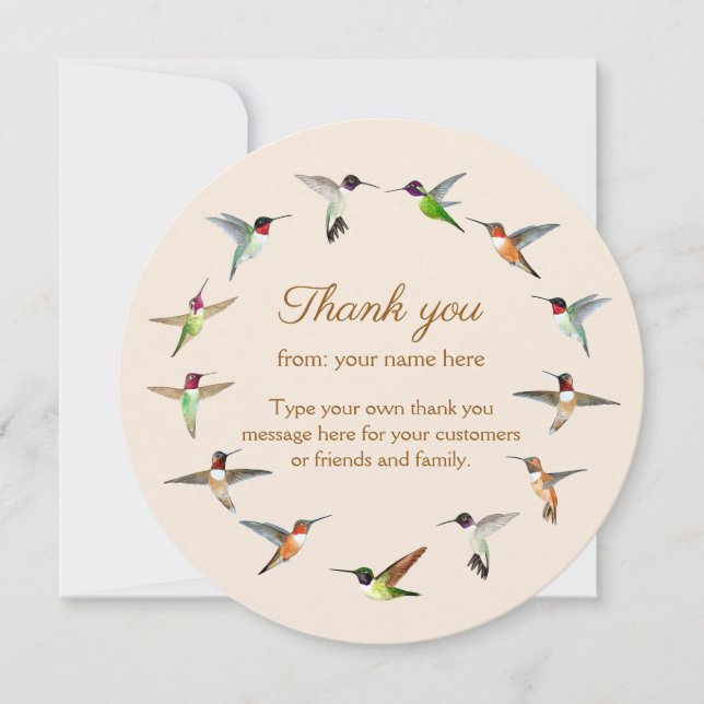 Customisable Hummingbird Thank You Card (Front)