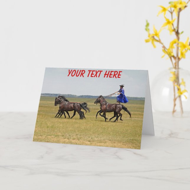 Customisable Hungart horseman and horses Card (Yellow Flower)