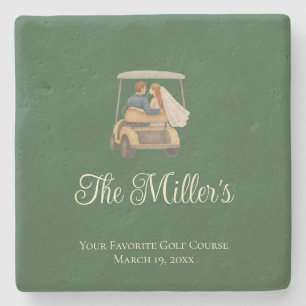 Customisable Hunter Green Golf Course Wedding Stone Coaster