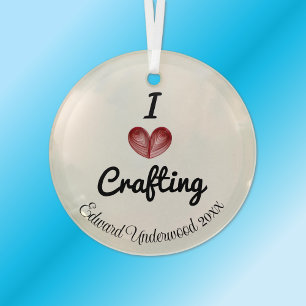 Customisable 'I heart Crafting' Keepsake Glass Tree Decoration