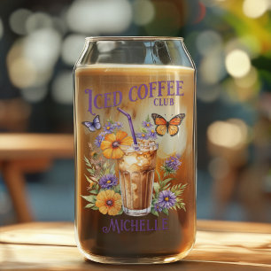 Customisable Iced Coffee Club Vintage Butterfly Can Glass
