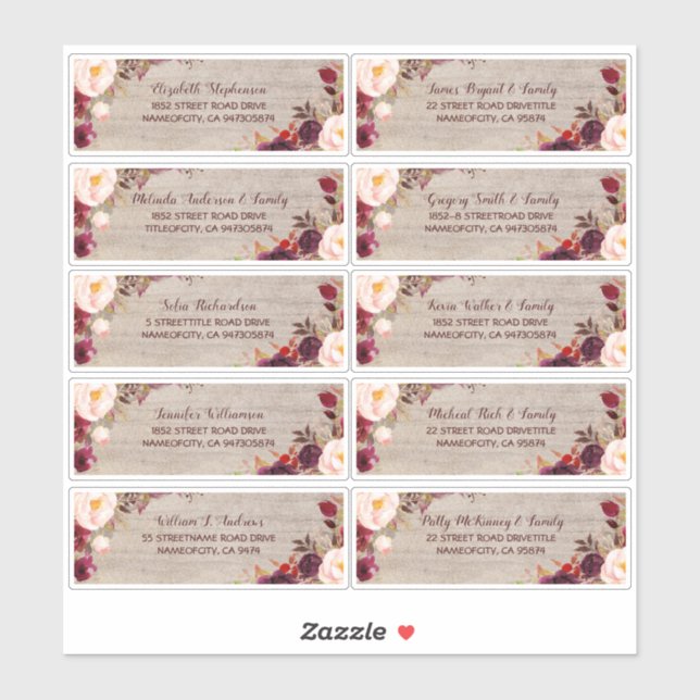 Customisable Individual Guest Names Address Labels (Sheet)