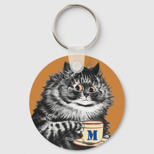 Customisable Initial, Coffee Lover Cat, Louis Wain Key Ring