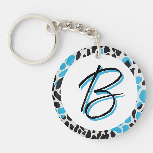 Customisable Initial Keychain with Blue and Black  (Front)