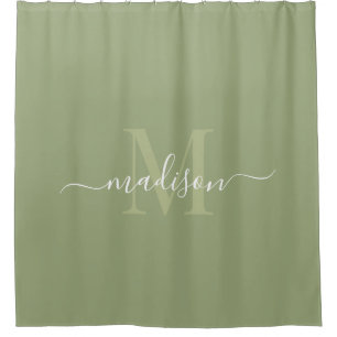 Customisable Initial & Name with Sage Green Shower Curtain
