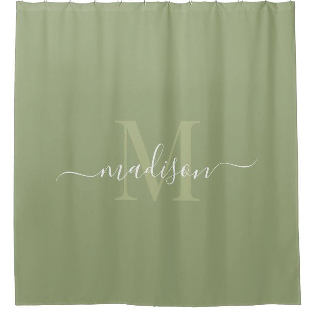 Customisable Initial & Name with Sage Green Shower Curtain (Front)