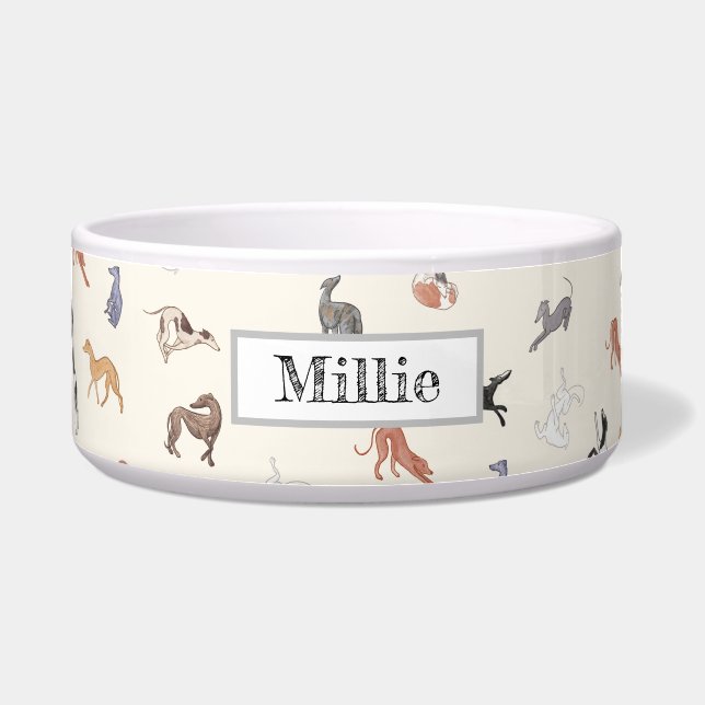 Customisable Italian Greyhound Whippet Dog Bowl (Front)