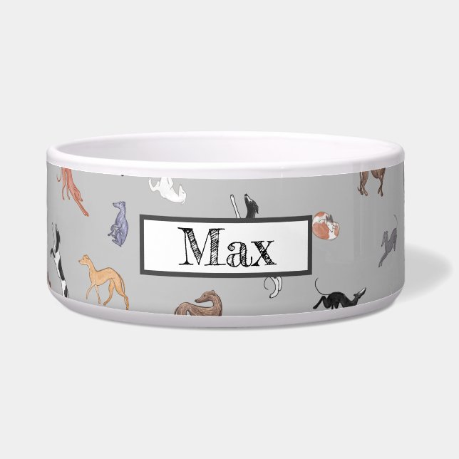 Customisable Italian Greyhound Whippet Dog Bowl (Front)