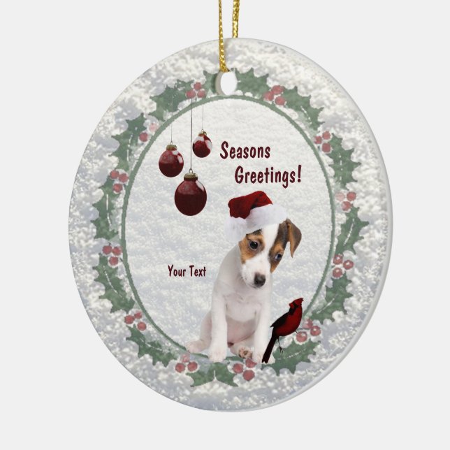 Customisable Jack Russell Puppy Hugs Kisses Design Ceramic Tree Decoration (Left)