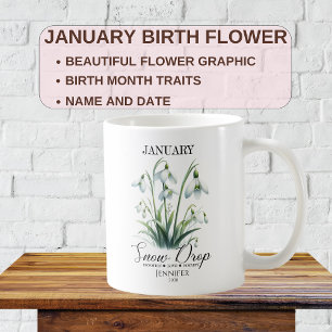 Customisable January Birthday Flower Snow Drop Coffee Mug