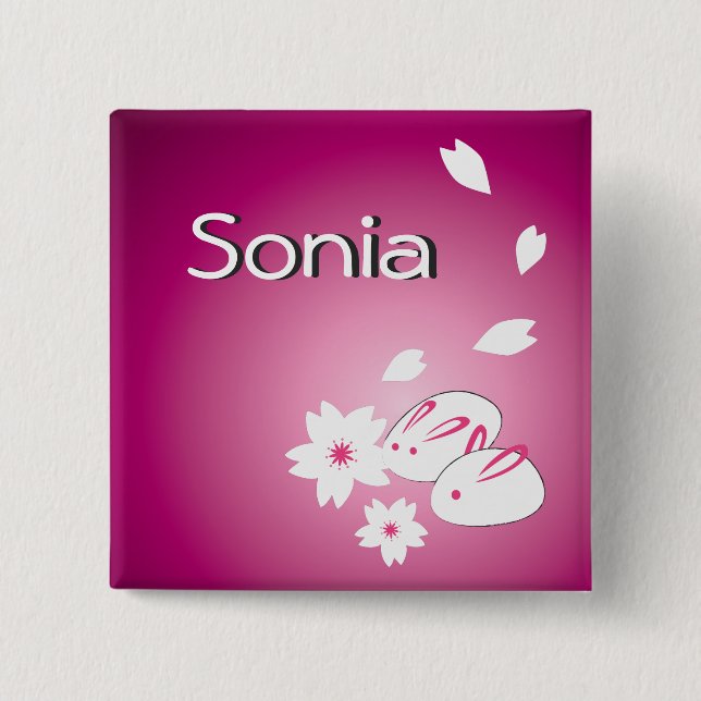 Customisable Japanese Snow Rabbits and Sakura 15 Cm Square Badge (Front)