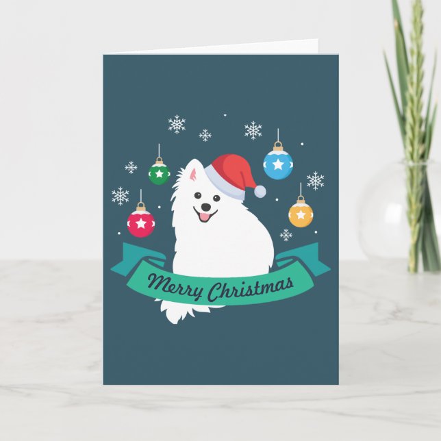 Customisable Japanese Spitz Dog's Merry Christmas Card (Front)