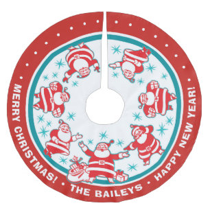Customisable Jolly Retro Santas Brushed Polyester Tree Skirt
