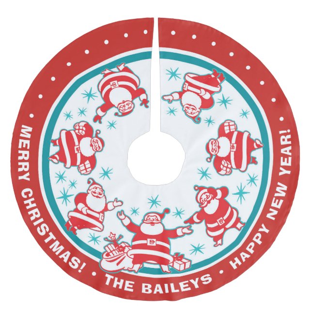 Customisable Jolly Retro Santas Brushed Polyester Tree Skirt (Front)