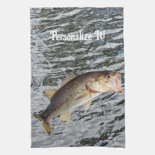 Customisable Jumping Bass Fisherman Tea Towel