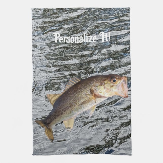 Customisable Jumping Bass Fisherman Tea Towel (Vertical)