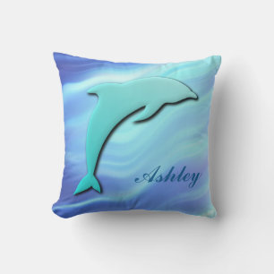 Customisable Jumping Dolphin 3D effect monogram Cushion