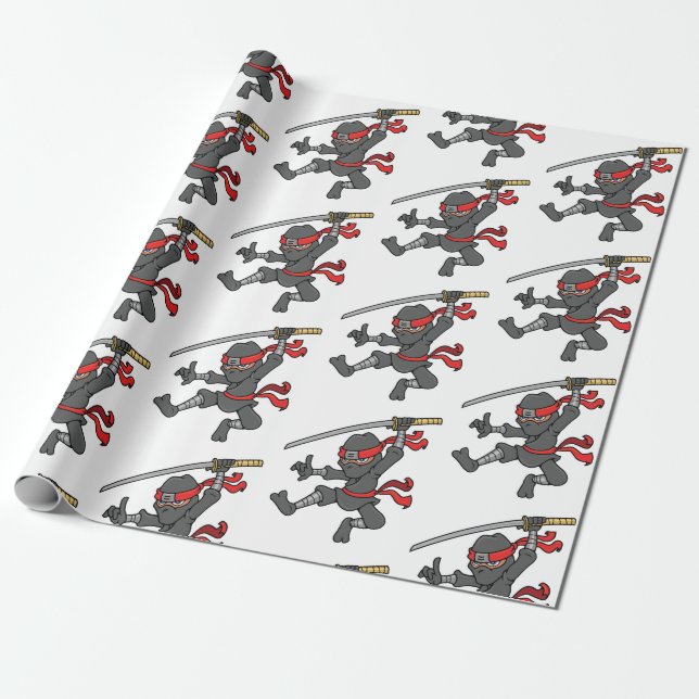 Customisable Jumping Ninja Design Wrapping Paper (Unrolled)