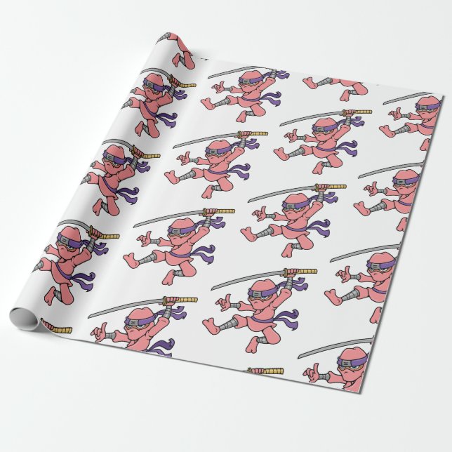 Customisable Jumping Ninja Design Wrapping Paper (Unrolled)