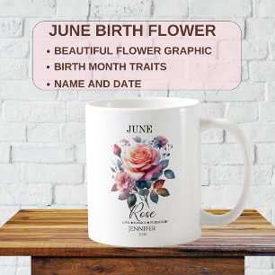 Customisable June Birthday Rose Flower   Coffee Mug