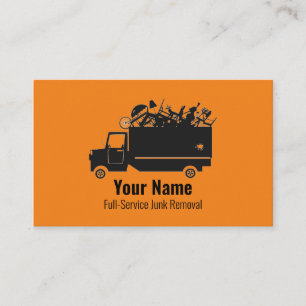 Customisable junk waste removal company orange business card